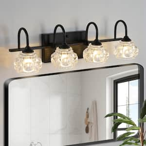 23 in. 4-Light Black Vanity Lights Fixture with Clear Crystal Shades and No Bulbs Included