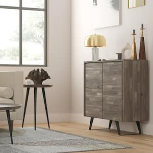 Lowry Solid Acacia Wood and Metal 39 in.Wide Modern Industrial Medium Storage Cabinet in Distressed Grey