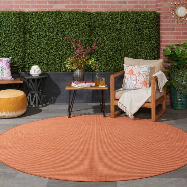 7'X10' Indoor Outdoor Rug Terracotta Orange Geometric Porch Deck