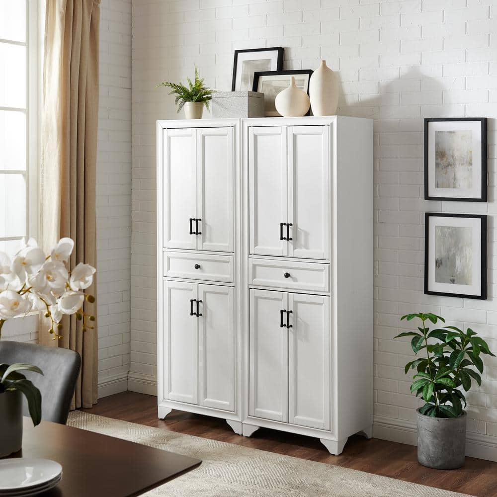 Distressed White 2-Piece Pantry Set with Metal Hardware