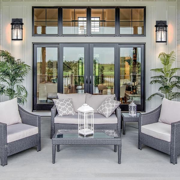 Martin 1-Light 10.8 in Matte Black Finish Outdoor Wall Lantern Sconce with Crackle Glass（2-pack）