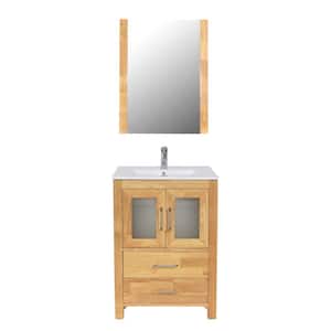Newport 24 in. W x 18 in. D x 34 in H Bath Vanity in NW with Ceramic Top in White with White Basin and Mirror