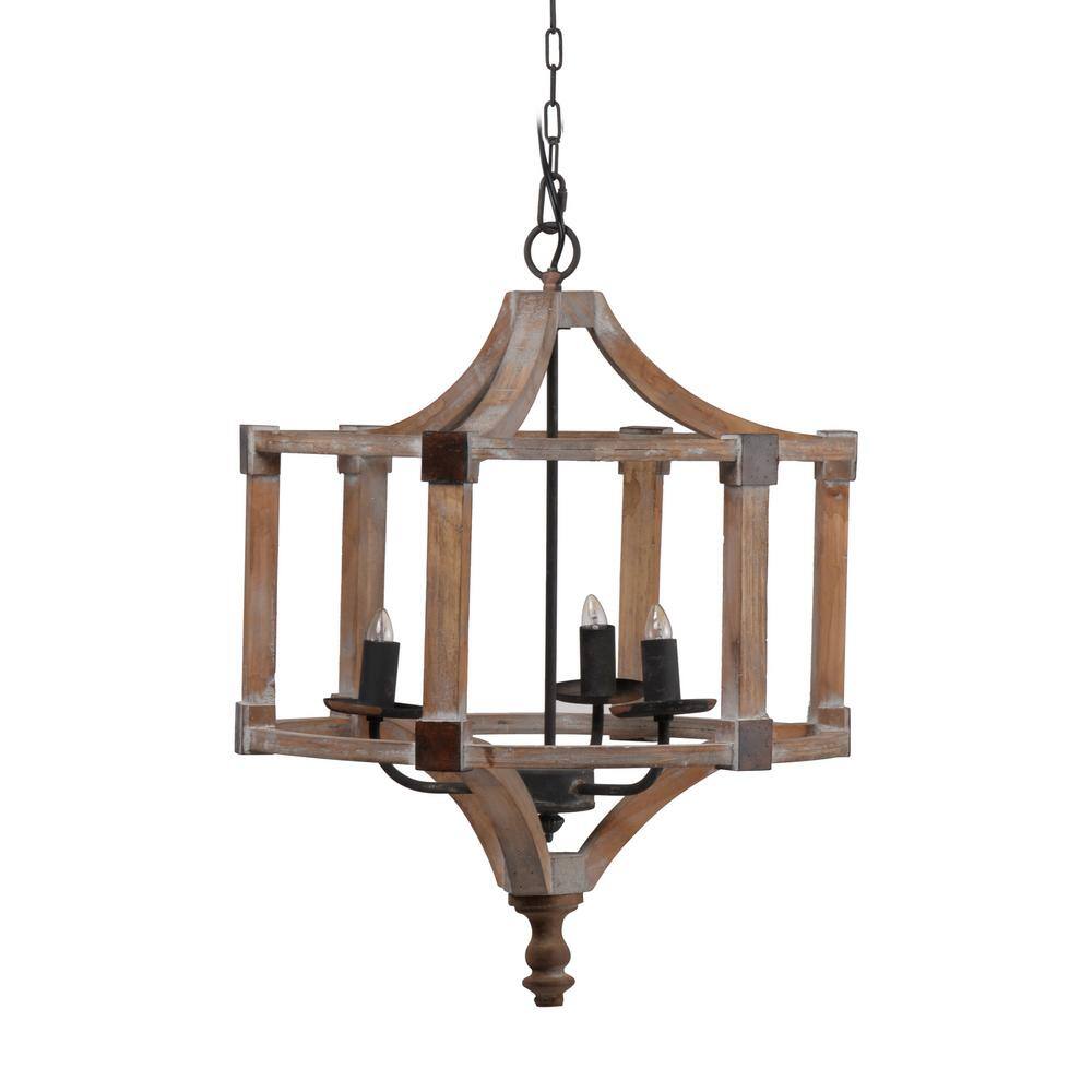 60-Watt 3-Light Brown Wood Drum Chandelier Hanging Light Fixture for Dining Living Room No Blub E12 price history on PriceWatchPro