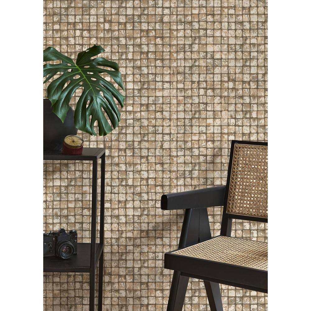 Neutral Brown and White 3D Tiled Wallpaper