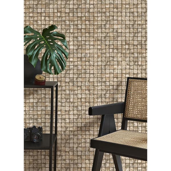 Kingsley Beige Neutral Tiled Textured Non-Pasted Non-Woven Wallpaper Sample