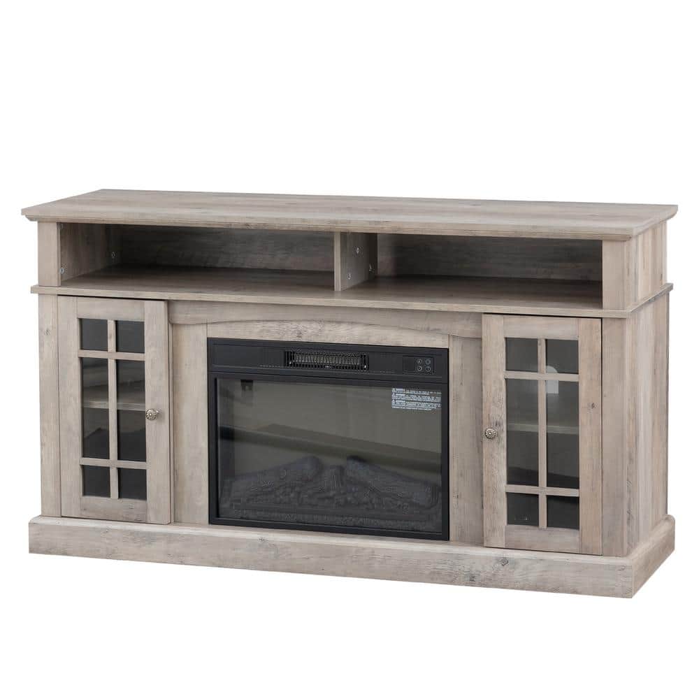 58.07 in. W x 15.75 in. D x 32.09 in. H Gray Linen Cabinet with TV Stand an