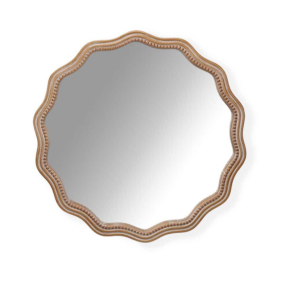 23.63 in. W x 23.63 in. H Wood Round Wavy Wall Mirror-Scalloped Modern Farm