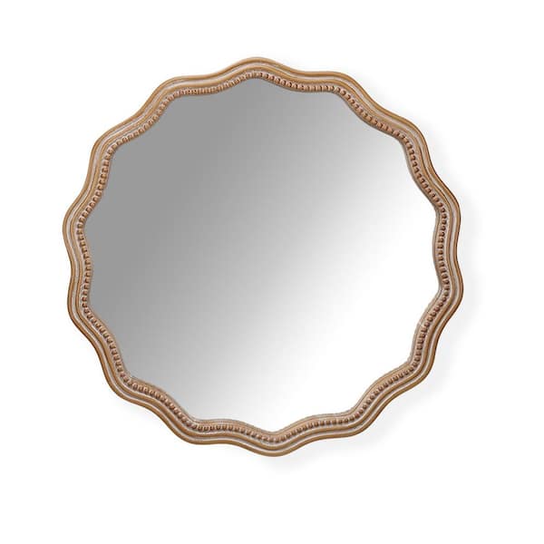 Unbranded 23.63 in. W x 23.63 in. H Wood Round Wavy Wall Mirror-Scalloped Modern Farmhouse Decor for Bathroom, Living Room