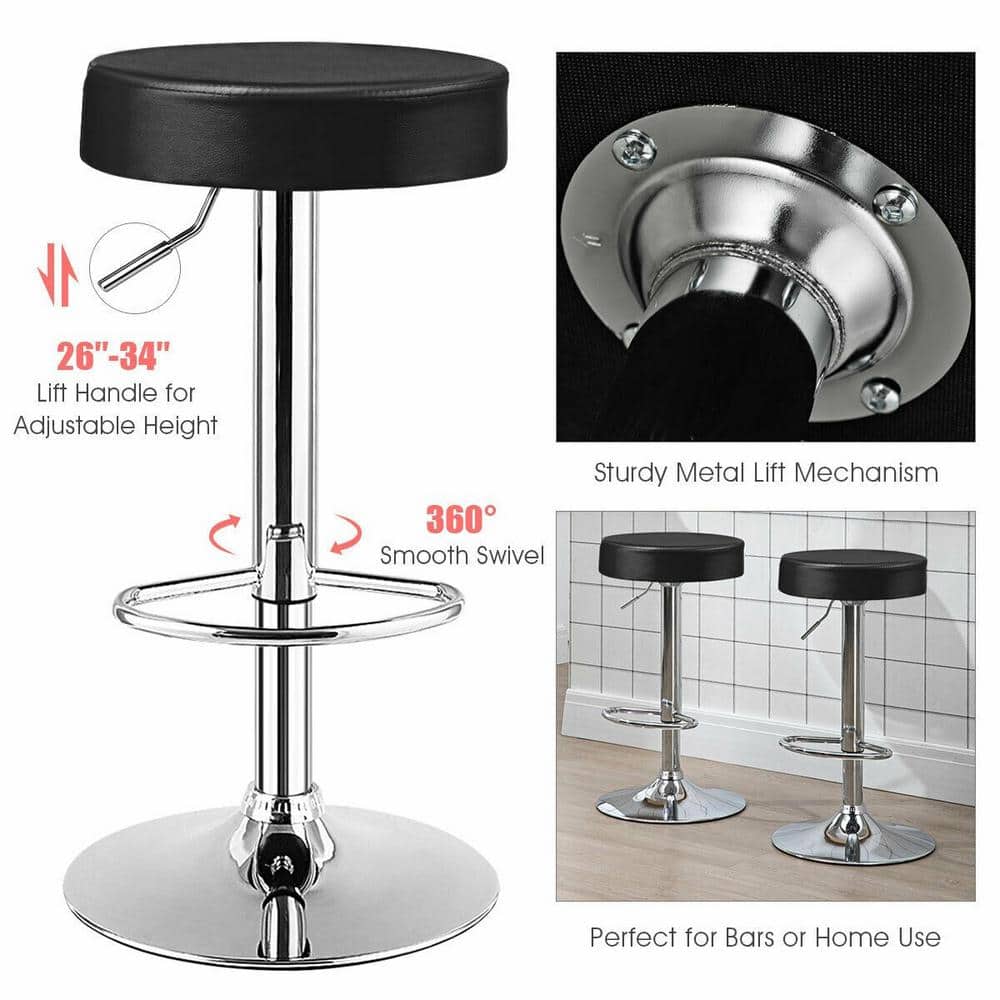 Black Adjustable Swivel Backless Metal Bar Stools, Set of 2