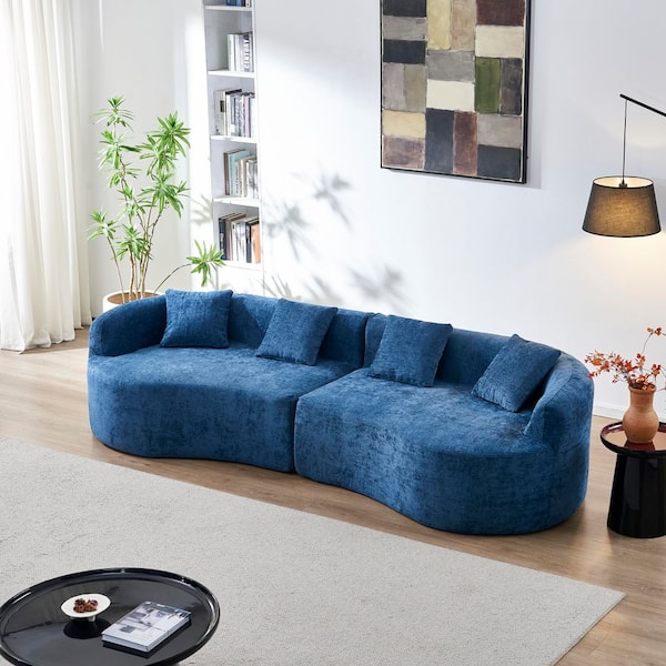 Carol Modern 111.02 in. 2-Piece Chenille Curved Sectional Sofa Compressed Sofa with Pillows in. Blue