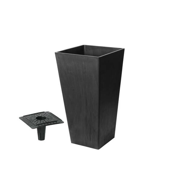 Algreen Valencia Squarewith Self-Watering Tray 11 in. x 19.3 in. H Black Marble Polystone Planter