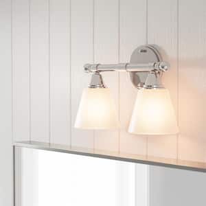 2-Light Brushed Nickel Vanity Light with Frosted White Glass Shades