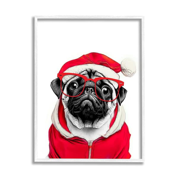 Stupell Industries Pug in Santa Hat by Annalisa Latella 1 Piece Framed Graphic Print Animal Poster Art Print 14 in. x 11 in.