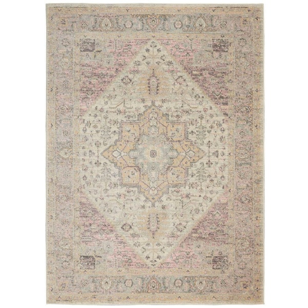 Tranquil Ivory/Pink 4 ft. x 6 ft. Persian Vintage Area Rug
