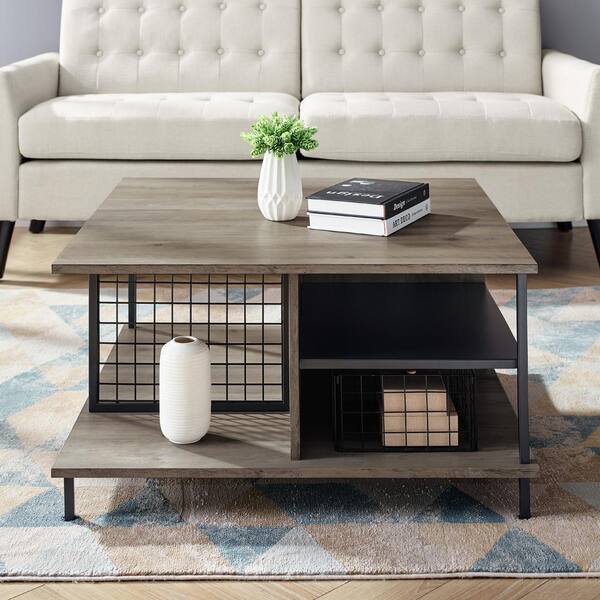 Welwick Designs 30 In Gray Wash Medium, Grey Wooden Square Coffee Table