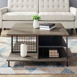 30 in. Gray Wash Medium Square MDF Coffee Table with Shelf