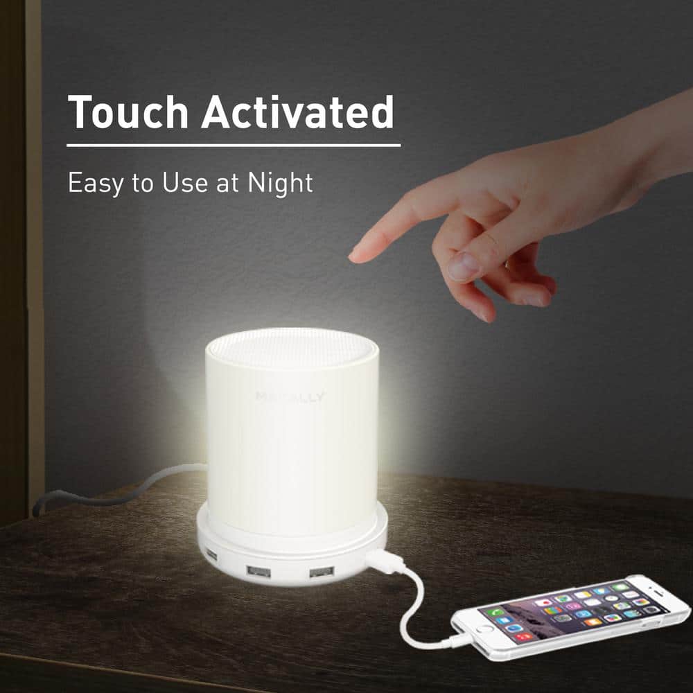 White Touch-Control 3-Way Dimmable LED Lamp with USB Ports