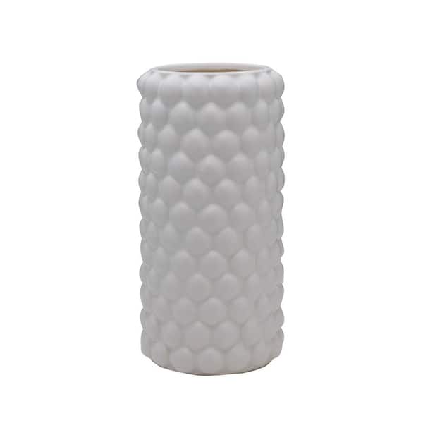 Elements Ceramic Textured Dot Vase, for Use with Dried or Faux Flowers and Greenery, 5.71x5.71x11.81 Inch, White