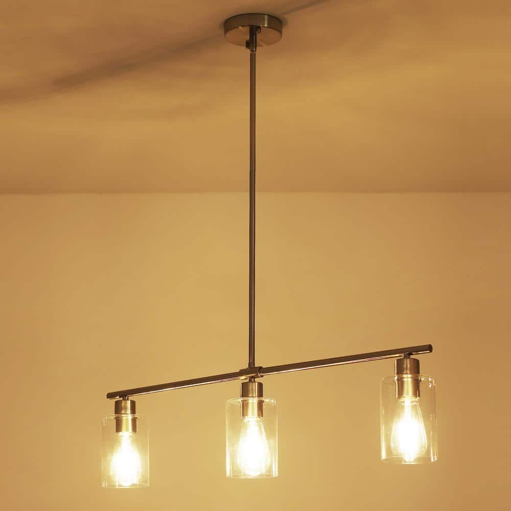 Nickel 3-Light Linear Pendant with Clear Glass Shades
