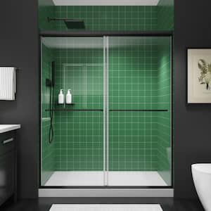 56-60 in. W x 70 in. H Framed Sliding Shower Door in Black with 1/4 in. (6 mm) Tempered Glass Shower Door