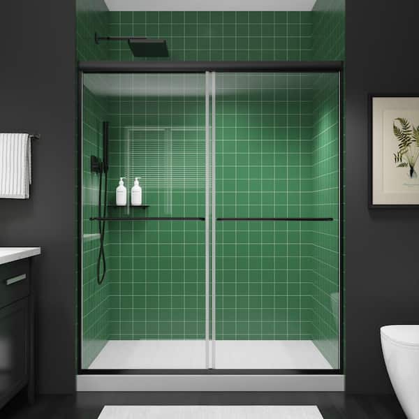 56-60 in. W x 70 in. H Framed Sliding Shower Door in Black with 1/4 in. (6 mm) Tempered Glass Shower Door