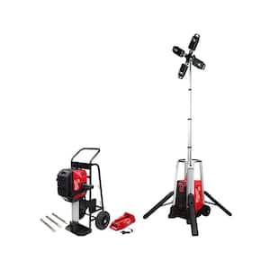 MX FUEL ROCKET Tower Light/Charger and MX FUEL Lithium-Ion Cordless 1-1/8 in. Breaker