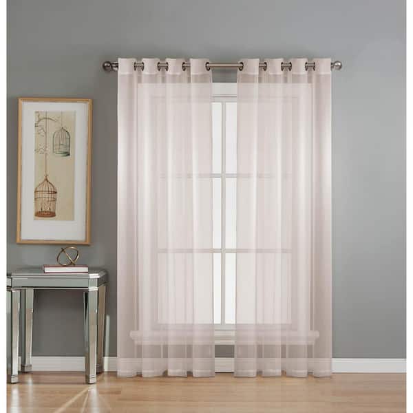 Window Elements Sheer Diamond Sheer Voile White Grommet Extra Wide Curtain Panel, 56 in. W x 84 in. L