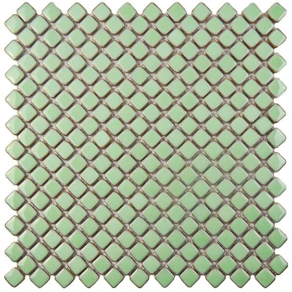 Merola Tile Hudson Diamond Light Green 12-3/8 in. x 12-3/8 in. Porcelain Mosaic Tile (10.9 sq. ft./Case)