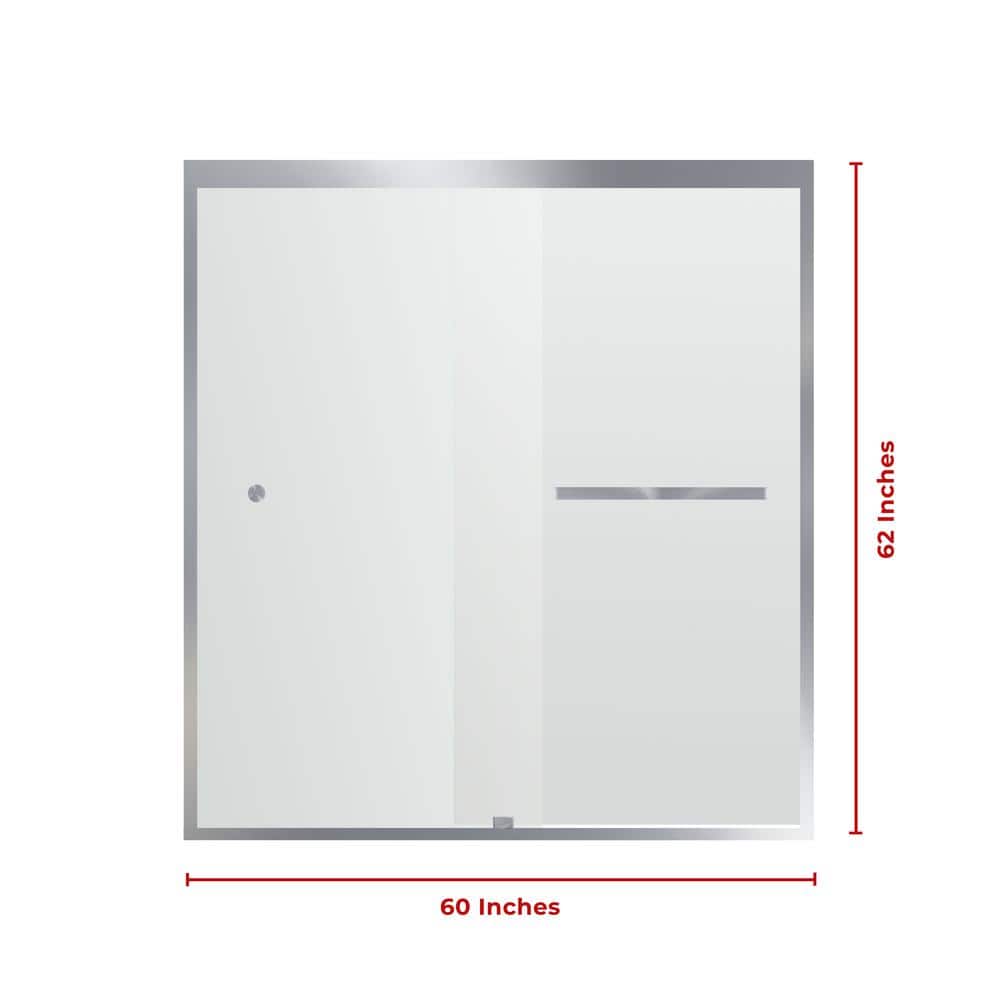 60" Chrome Semi-Frameless Double Sliding Shower Door with Clear Glass
