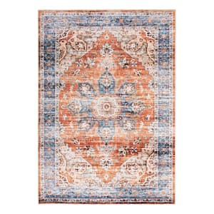 Rust 5 ft. x 7 ft. Transitional Medallion Machine Washable Area Rug