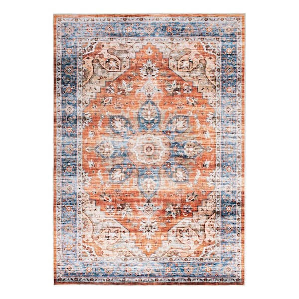 World Rug Gallery Rust 5 ft. x 7 ft. Transitional Medallion Machine Washable Area Rug