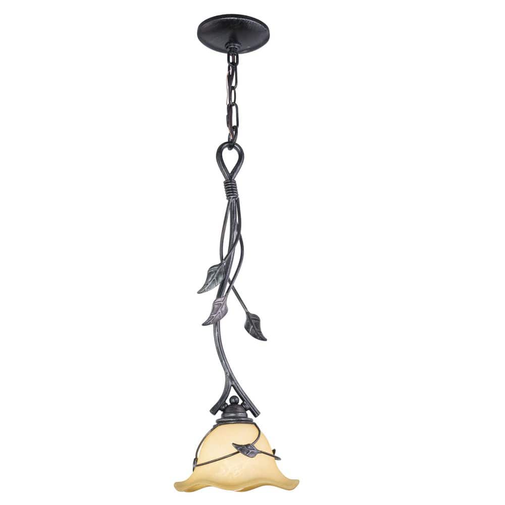 Vine Oil Shale Rustic Mini Pendant with Amber Flake Glass