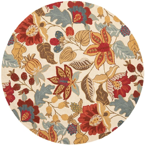 SAFAVIEH Blossom Ivory/Multi 6 ft. x 6 ft. Round Floral Solid Area Rug
