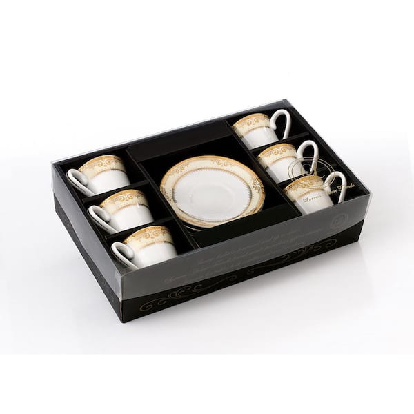 Lorren Home Trends 2 oz. Gold Espresso Set Porcelain (Set of 6) Isabella-6  - The Home Depot