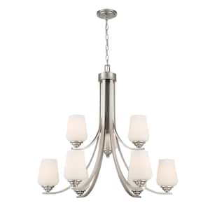 Shyloh 9-Light Brushed Nickel Chandelier with Etched Opal Glass Shades