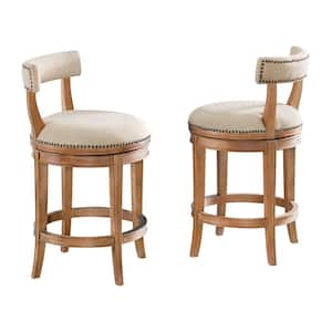 Hanover Weathered Brown and Beige Counter Height Stool, Weathered Brown and Beige (2-Pack) with Cushioned Seat