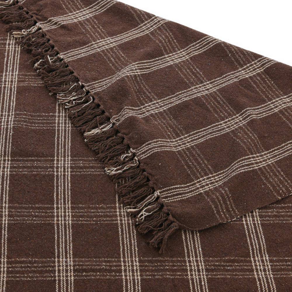 Brown Plaid Recycled Cotton Blend Throw Blanket with Fringe