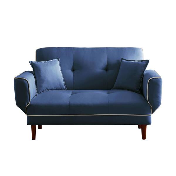 Navy Blue Modern Futon Sleeper Sofa Couch Full Size Bed Lounger Home Furniture 