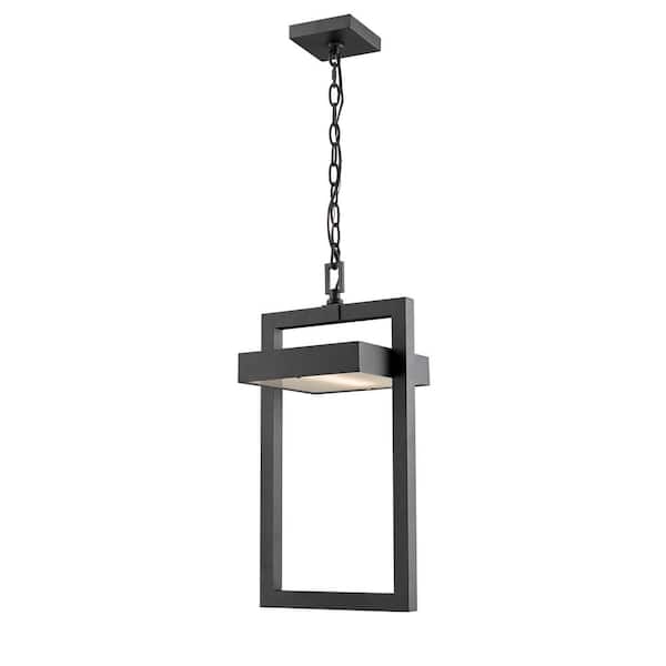 Unbranded 12-Watt 1-Light Black Integrated LED Outdoor Chain Mount Pendant Light with Frosted Glass