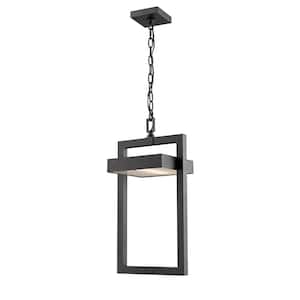 12-Watt 1-Light Black Integrated LED Outdoor Chain Mount Pendant Light with Frosted Glass