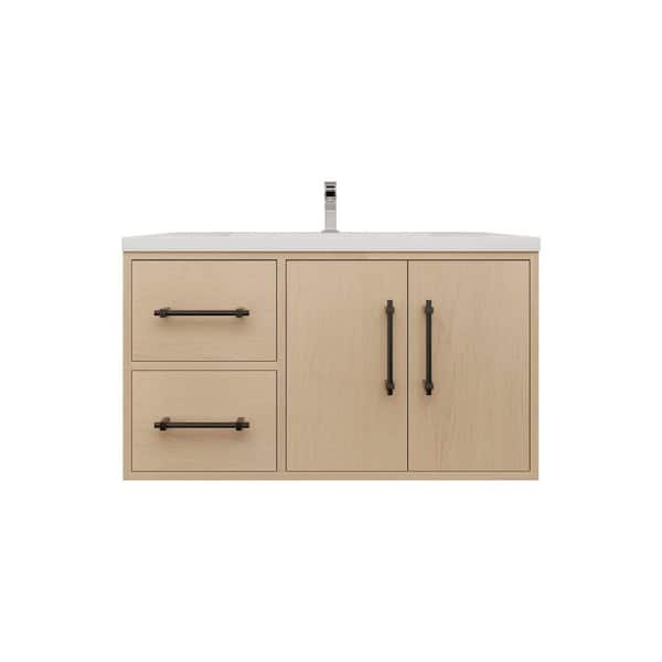 Victoria 36 in. W x 20 in. D x 22 in. H Single Sink Floating Bath Vanity in Yellow Oak with White Acrylic Top