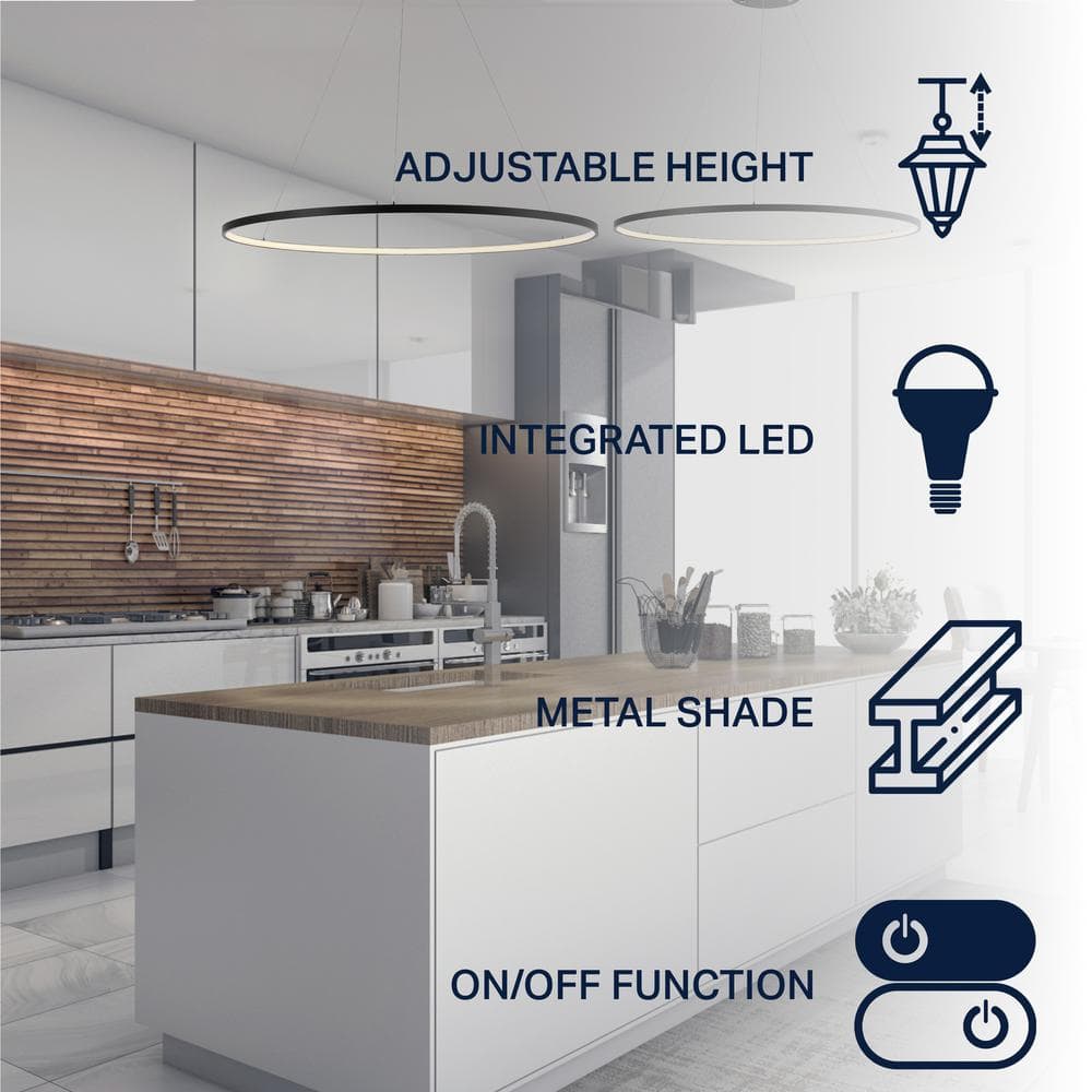 Circulo 74" Matte Black Minimalist Industrial LED Pendant
