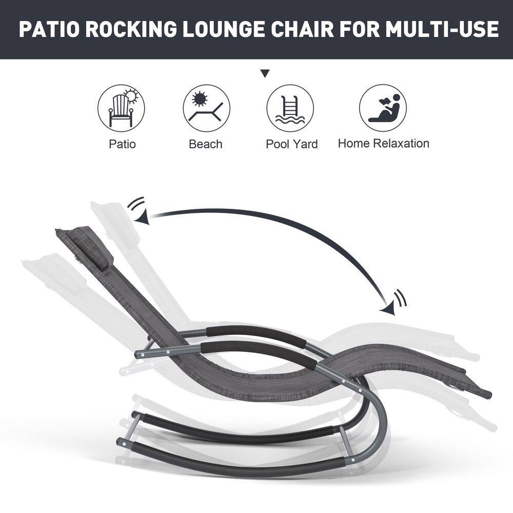 Dark Gray Steel Frame Outdoor Chaise Lounge with Cushions, Set of 2