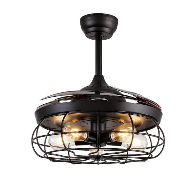48 in. Indoor Retractable Caged Rust Ceiling Fan with Lights for Dining Room Living Room Kitchen