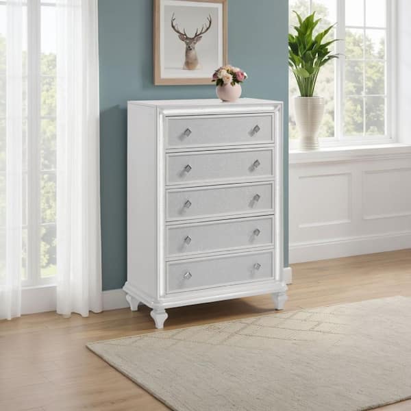 Stacy White 5-drawer 41.38 in. Wide Tall Chest of Drawers Dresser without Mirror