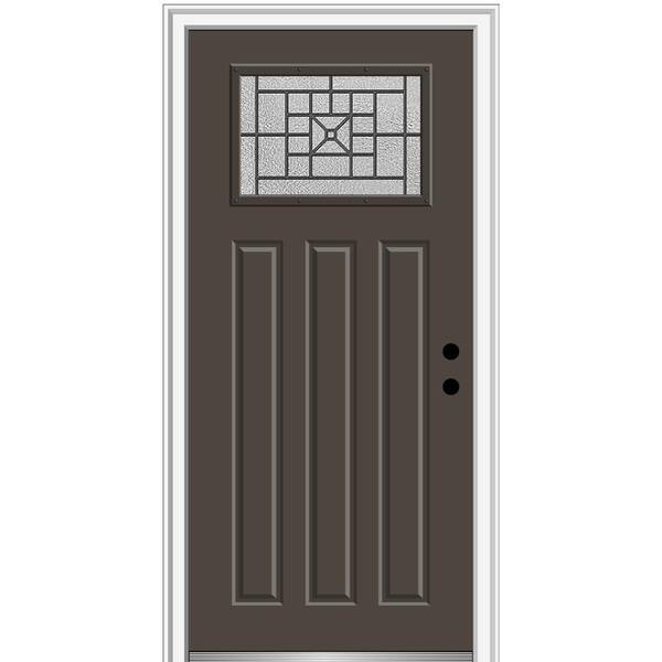 MMI Door 36 in. x 80 in. Courtyard Left-Hand 1-Lite Decorative Craftsman 3-Panel Painted Fiberglass Smooth Prehung Front Door