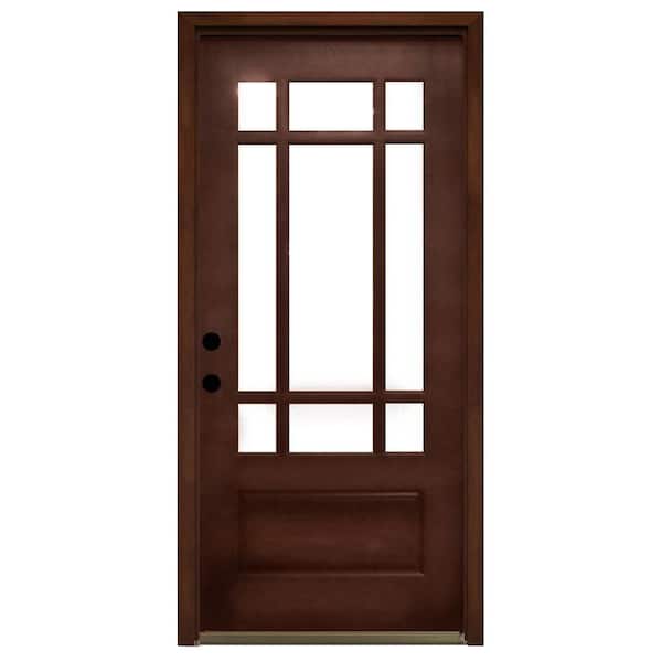 Steves & Sons 32 in. x 80 in. Craftsman 9 Lite Stained Mahogany Wood Prehung Front Door