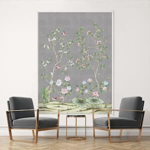 Chinoiserie Lilly Metallic Silver Removable Peel and Stick Vinyl Wall Mural, 108 in. x 78 in.