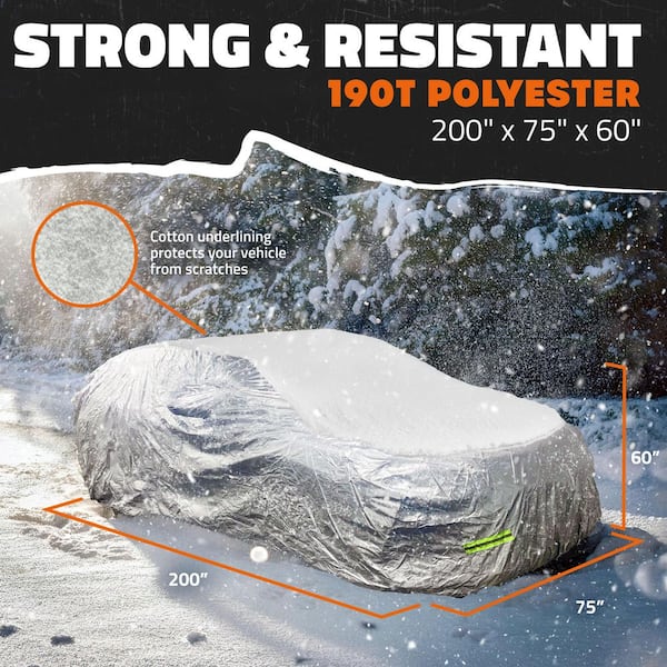 200 in. x 75 in. x 60 in. Water Resistant Car Cover, 190T Silver Polyester - Large Sedan