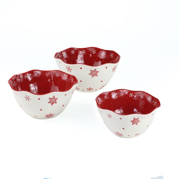 Euro Ceramica Winterfest 67.63 fl.oz. Red Earthenware Nesting Bowl Set (Set of 3)